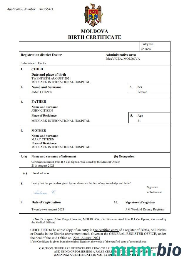Moldova narodziny certyfikat Word i PDF szablon
